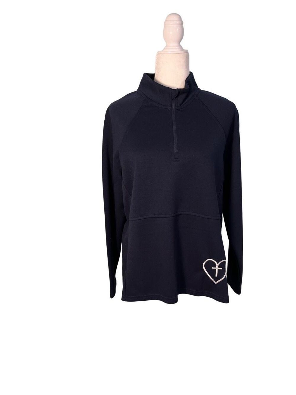 Charles River 1/4 zip navy pullover with heart and cross emblem - L